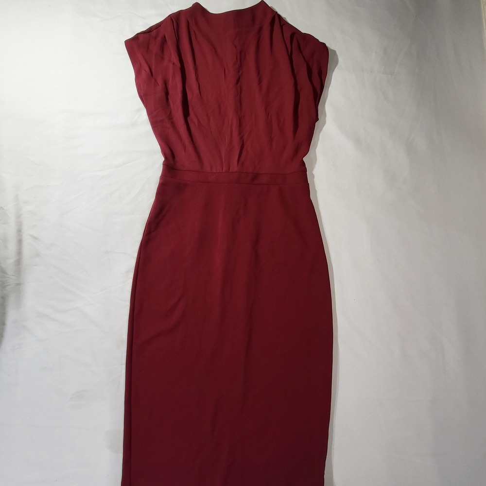 Express Women's Burgundy Draped Sheath Dress Size S Pencil Skirt Sexy Business